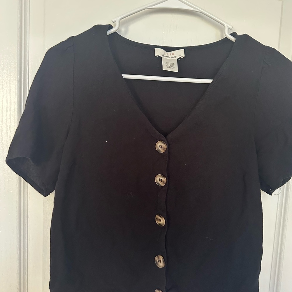 URBAN Sullen Romantics Black Button Front V-Neck Rayon Blouse S